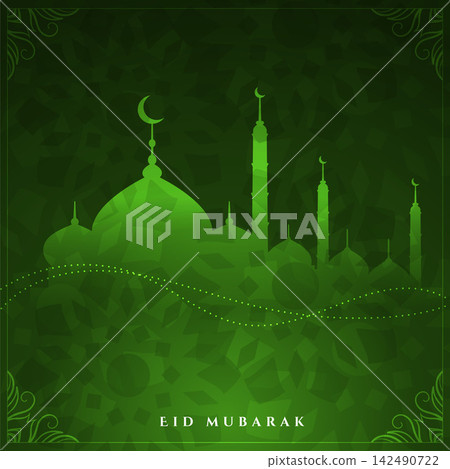 shiny eid mubarak green color design background 142490722