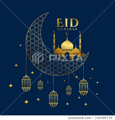 shiny golden eid mubarak festival greeting background shiny golden eid mubarak festival greeting background 142490734