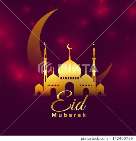 shiny purple eid mubarak festival greeting background 142490739
