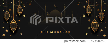 eid mubarak black and gold festival banner design eid mubarak black and gold festival banner design 142490759