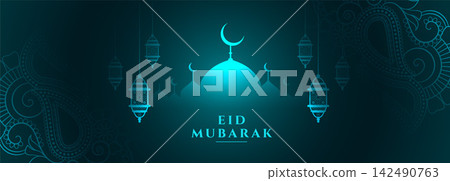 traditional eid mubarak festival glowing banner design traditional eid mubarak festival glowing banner design 142490763