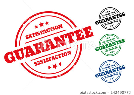 satisfaction guarantee rubber stamp label set of four 142490773