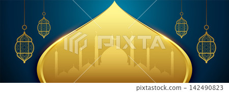 islamic eid festival banner in golden color islamic eid festival banner in golden color 142490823