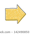 Off-print style arrow icon, hand-drawn line art, color misalignment, pop style, yellow, crayon. 142490850