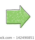 Off-print style arrow icon, hand-drawn line art, color misalignment, pop, green, crayon 142490851