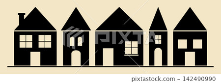 Vector illustration of five houses in a row 142490990