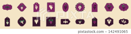 Set of decorative gift tag and label shapes featuring grapes and vines 142491065