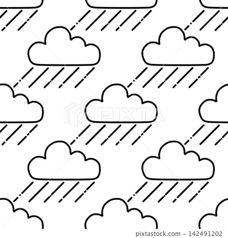Seamless pattern of rain and clouds - Black Seamless pattern of rain and clouds - Black 142491202