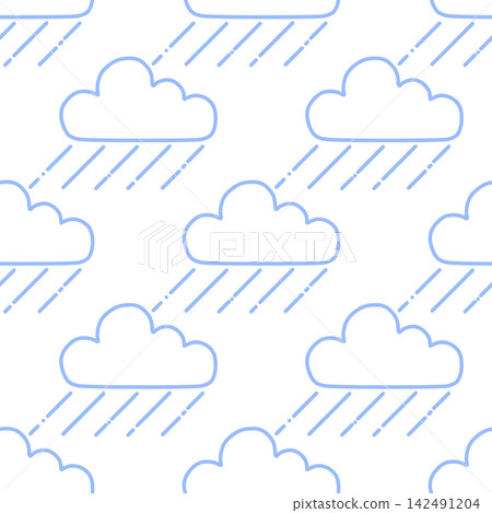Seamless pattern of rain and clouds, light blue Seamless pattern of rain and clouds, light blue 142491204