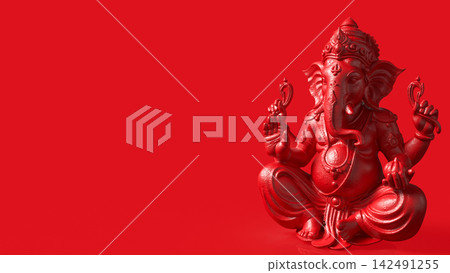 Elegant Red Ganesha Statue with Spacious Monochrome Background 3d render. Elegant Red Ganesha Statue with Spacious Monochrome Background 3d render. 142491255