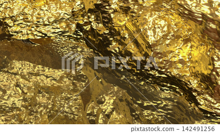 Glowing Golden Metal Abstract Texture Background 3d render. 142491256