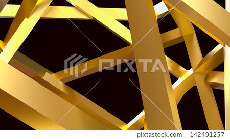 Luxurious Golden Geometric Beams Against a Dark Background 3d render. Luxurious Golden Geometric Beams Against a Dark Background 3d render. 142491257