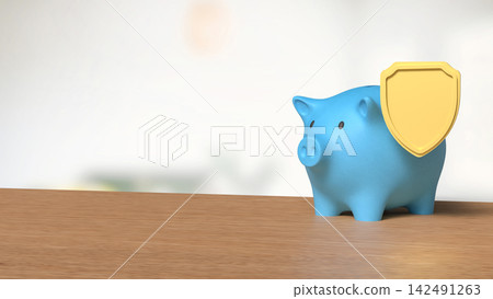 Secure Piggy Bank Savings Protection Concept 3d render. Secure Piggy Bank Savings Protection Concept 3d render. 142491263
