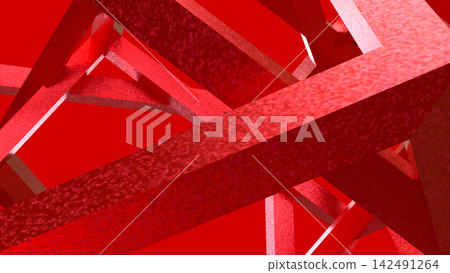 Vibrant Red Geometric Beams in an Abstract 3D Composition 142491264