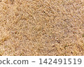Macro close up of dry intertwined grass in golden brown tones 142491519