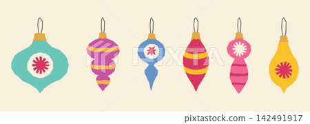 Vintage Christmas ornaments decoration bauble icon set 142491917