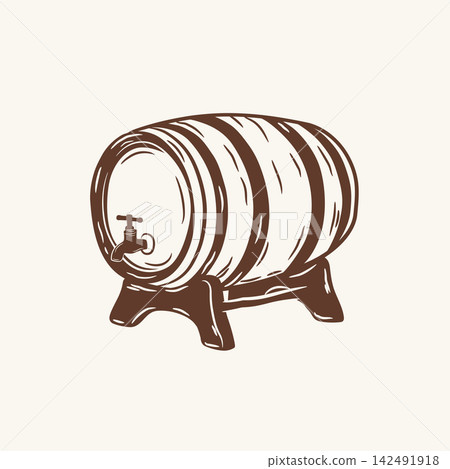 Oktoberfest celebration monochrome line art drawing of a wooden beer barrel Oktoberfest celebration monochrome line art drawing of a wooden beer barrel 142491918