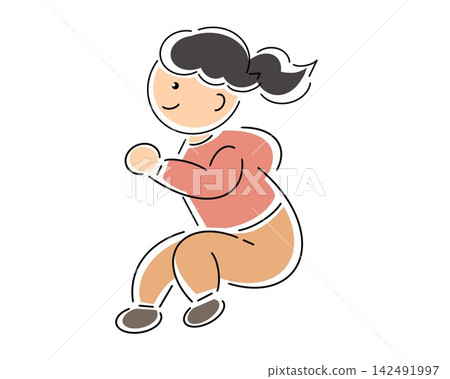 圖:一位綁著馬尾的女子跳躍 圖:一位綁著馬尾的女子跳躍 142491997