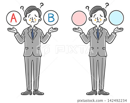 A senior office worker struggling to make a decision - full body - vector A senior office worker struggling to make a decision - full body - vector 142492234