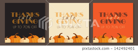 thanksgiving sale square posters set vector illustration with color variations 142492401
