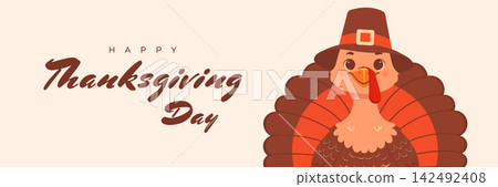 happy thanksgiving day horizontal banner vector illustration with single turkey happy thanksgiving day horizontal banner vector illustration with single turkey 142492408