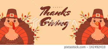 thanksgiving day vector illustration featuring cute turkeys and typography thanksgiving day vector illustration featuring cute turkeys and typography 142492410