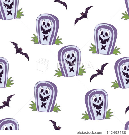 Seamless vector pattern with Halloween tombstones and bats Seamless vector pattern with Halloween tombstones and bats 142492588