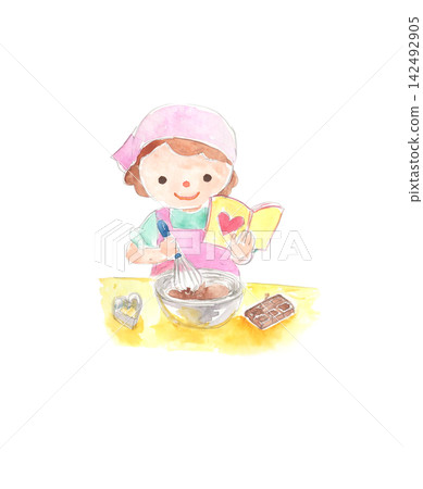 水彩插畫:一個女孩正在製作手工巧克力-情人節 水彩插畫:一個女孩正在製作手工巧克力-情人節 142492905