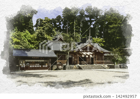 島根縣松江市熊野大神社(出雲國一宮神社,排名第一)水彩畫風格。 島根縣松江市熊野大神社(出雲國一宮神社,排名第一)水彩畫風格。 142492957