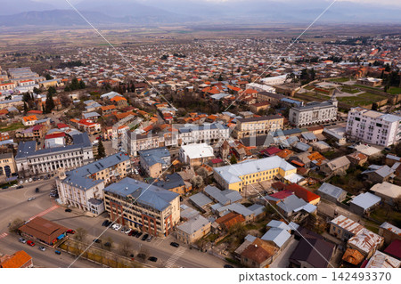 View from drone of central area of Telavi city View from drone of central area of Telavi city 142493370