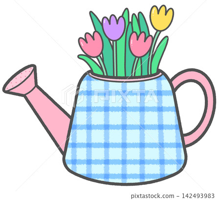 Cute Watering Can with Tulip Flowers 142493983