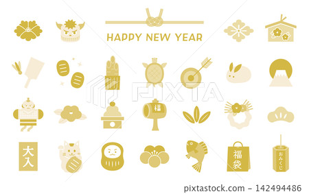 Icon set for New Year's greeting cards 142494486