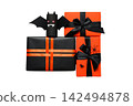 Decorative gift boxes in vibrant colors showcase spooky Halloween themes, PNG 142494878