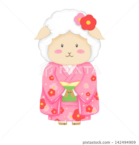 身穿振袖和服的牧羊女(人物插畫) 身穿振袖和服的牧羊女(人物插畫) 142494909