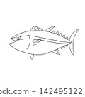 鮪魚和新鮮海鮮的單色輪廓圖。 142495122
