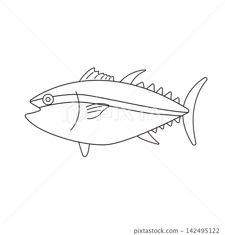 A monochrome outline of a tuna and fresh seafood. A monochrome outline of a tuna and fresh seafood. 142495122