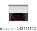car parked inside garage with opening rolling shutter security door 142495513