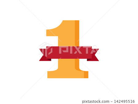 number one graphic with red ribbon banner for first place award icon 142495516