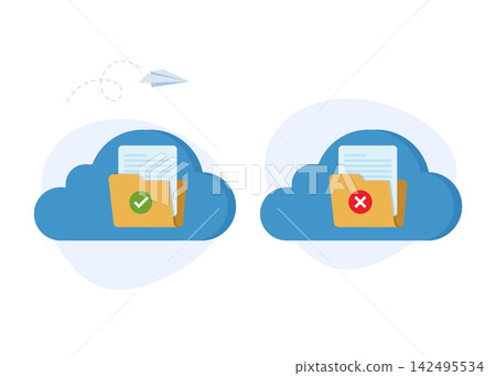 cloud storage file upload success and error status illustration concept cloud storage file upload success and error status illustration concept 142495534