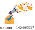 hand holding megaphone sending bulk email messages and notifications 142495537
