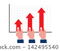 hands holding red arrows pointing up on a business performance chart 142495540