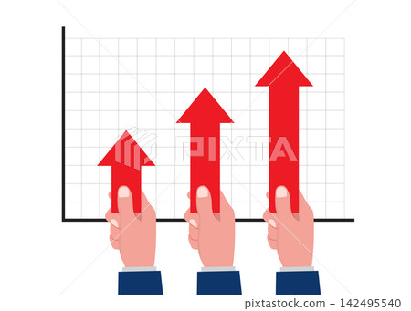 hands holding red arrows pointing up on a business performance chart hands holding red arrows pointing up on a business performance chart 142495540