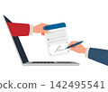 hands signing digital contract and agreement document on laptop screen 142495541