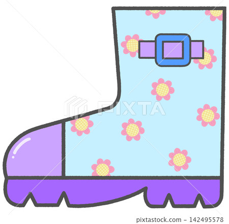Cute cartoon gardening boot with daisy flower floral pattern Cute cartoon gardening boot with daisy flower floral pattern 142495578