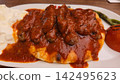 Delicious meal served on a plate at a restaurant 142495623