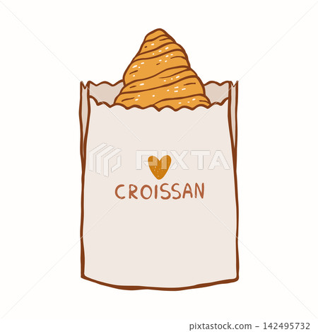 Croissant In Bakery Paper Bag Croissant In Bakery Paper Bag 142495732