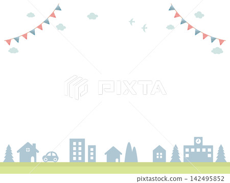 Garland and background illustrations for a residential market or housing exhibition. Garland and background illustrations for a residential market or housing exhibition. 142495852