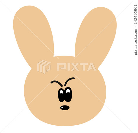 Illustration of grumpy bunny face shape for decoration, sticker, animal, zoo, cartoon character, comic, mascot, expression, mood, feelings, confused emotion, patch, happy easter, toy, doll, icon, pet Illustration of grumpy bunny face shape for decoration, sticker, animal, zoo, cartoon character, comic, mascot, expression, mood, feelings, confused emotion, patch, happy easter, toy, doll, icon, pet 142495961