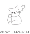 一隻表情疑惑的可愛貓咪，旁邊還有一個問號的線條畫。 142496144