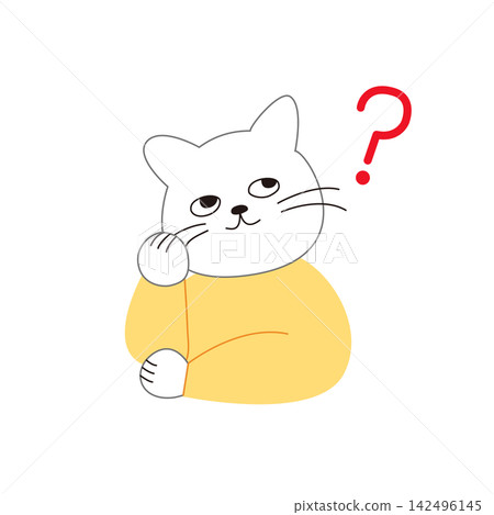A cat character with a questioning expression and a red question mark without an outline. A cat character with a questioning expression and a red question mark without an outline. 142496145